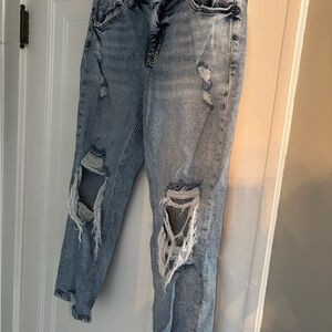 Ripped Light Blue Boyfriend Jeans - Relaxed Fit